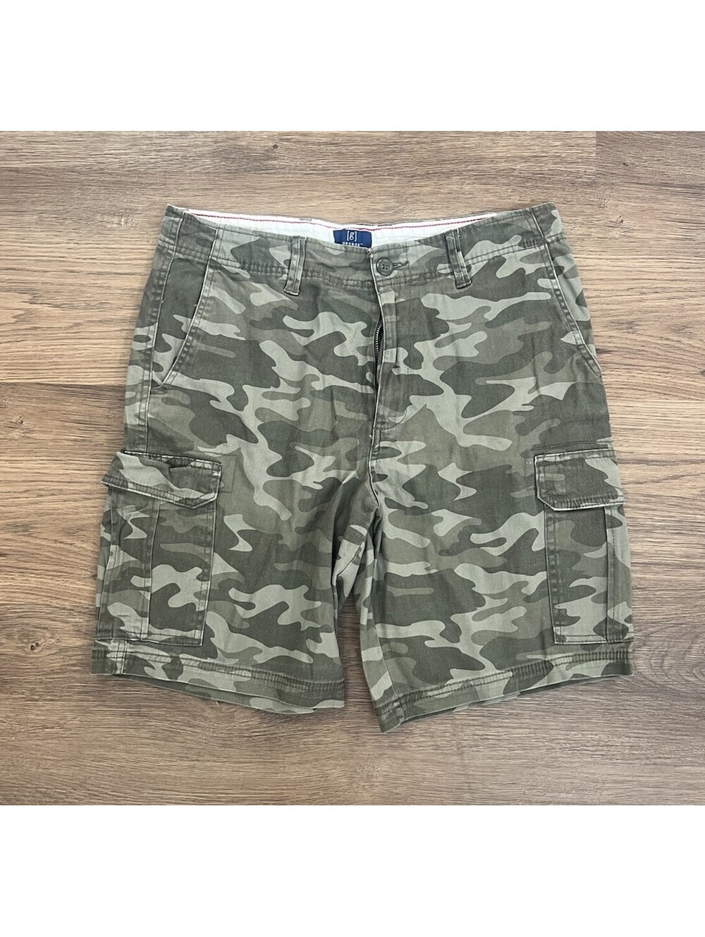 George Men's Green Camo 32 Cargo Shorts Casual Hiking Hunting Utility